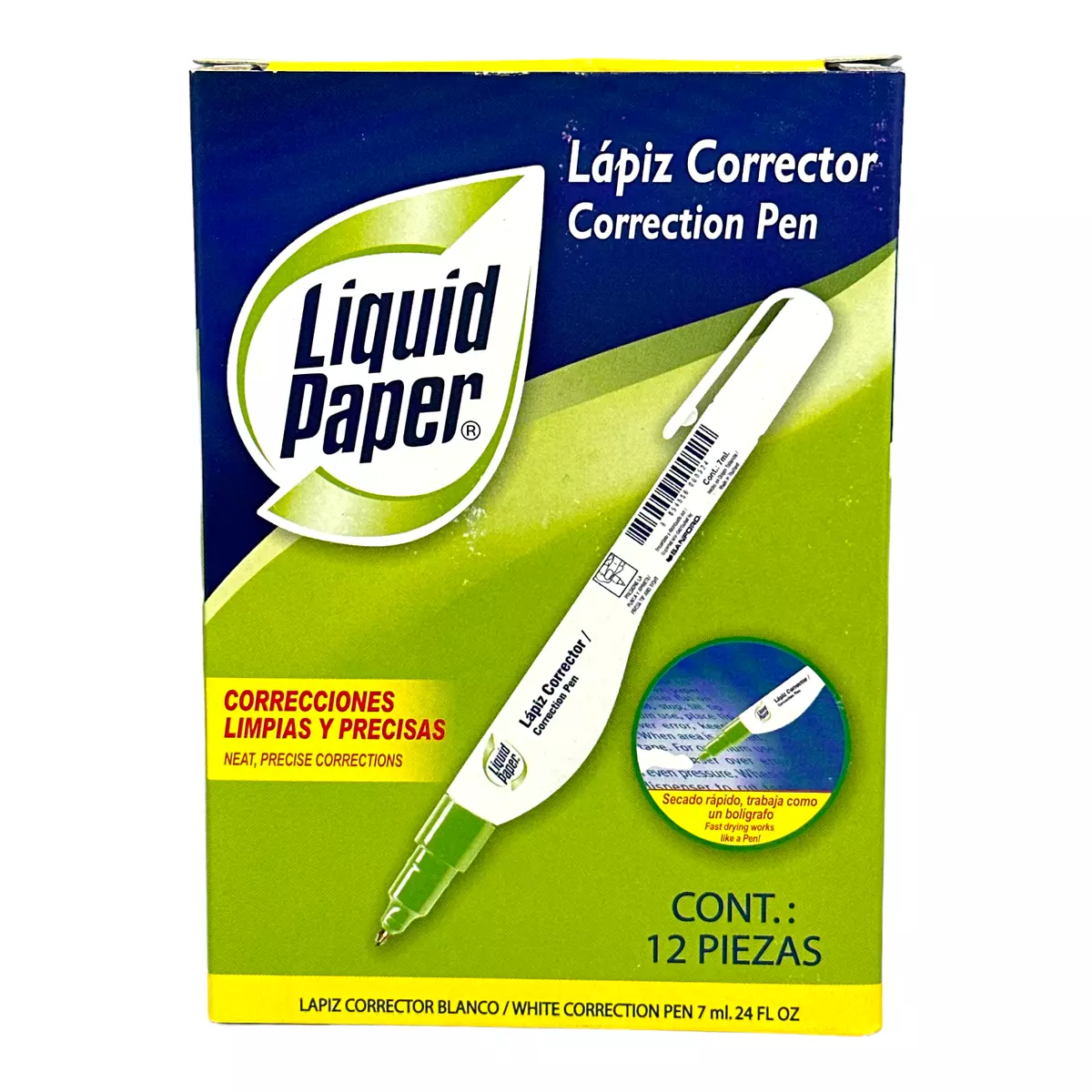 Liquid Paper White Correction Pen 7ml .24fl.oz. 12 Pieces New In