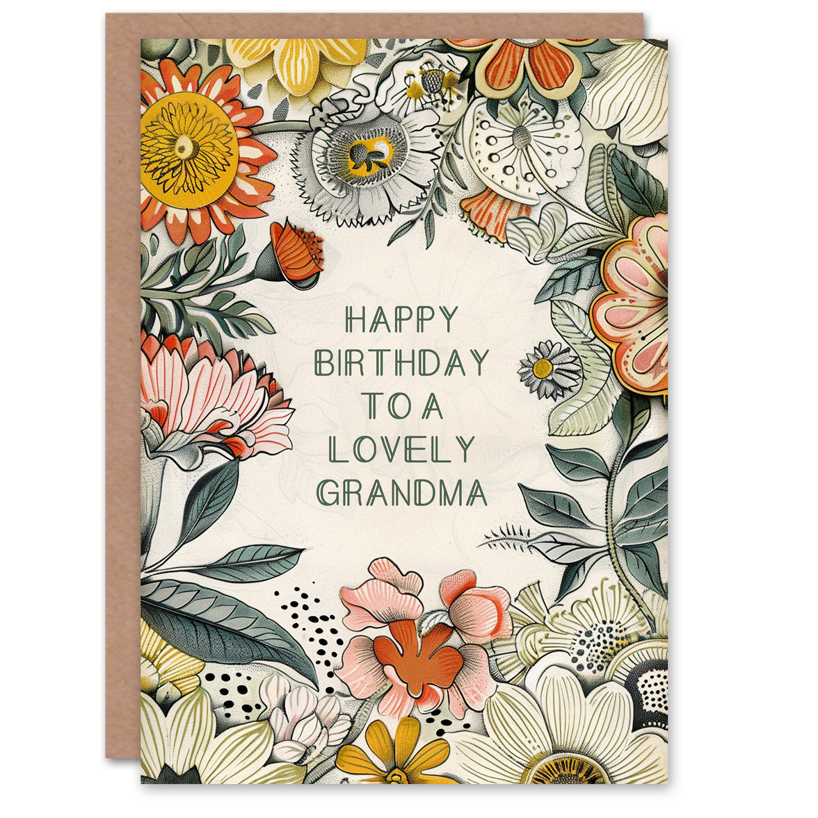 Grußkarte Oma Happy Birthday Blume Pfingstrose Gänseblümchen Sonnenblumen Botanik