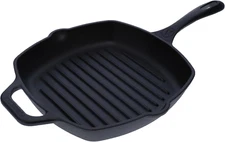 Cast Iron Grill Pan Square Black 10 Inches Seasoned with 100%  Flaxseed Oil