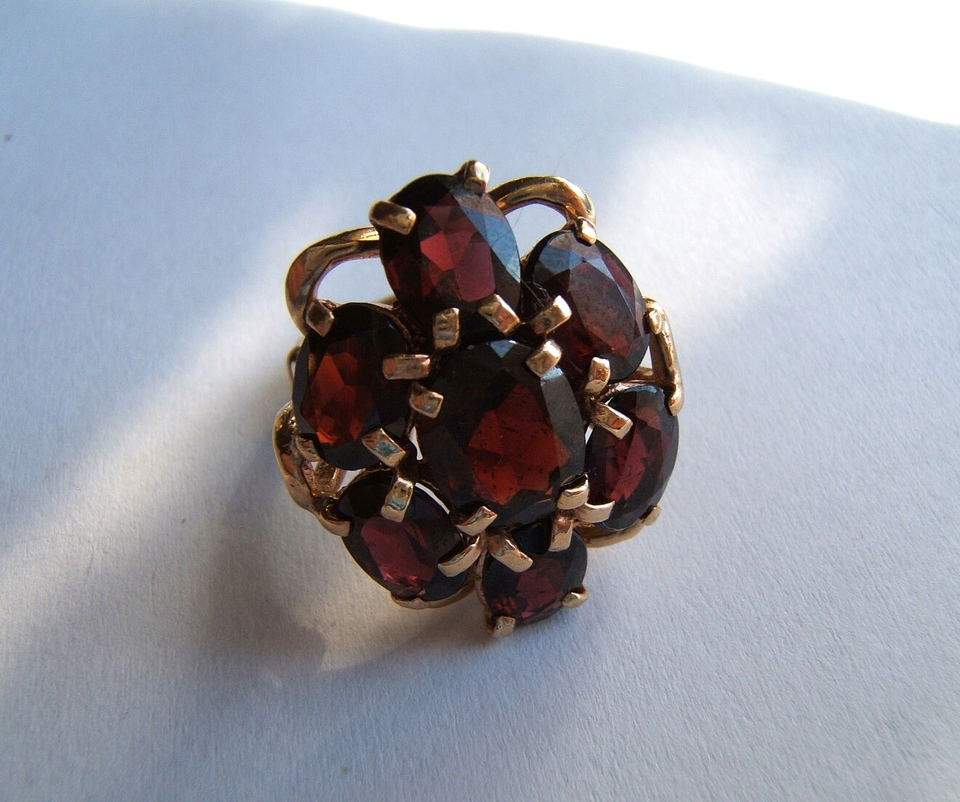 VTG 14K BLOOD RED GARNET COCKTAIL CLUSTER FILIGREE 11.2 CTS 9.9 GMS SZ ...
