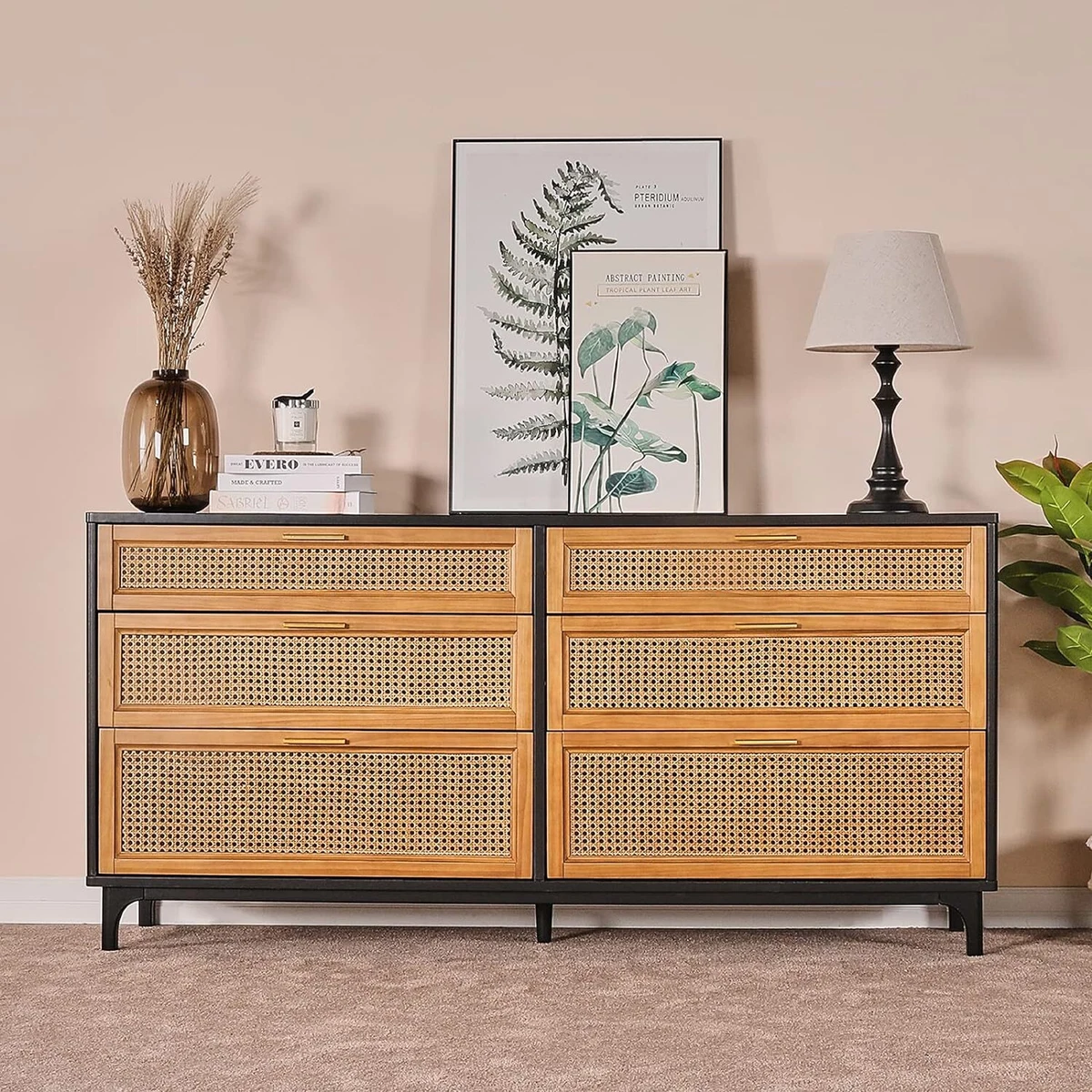 AMERLIFE Rattan Dresser with 6 Drawers Chest 58.27