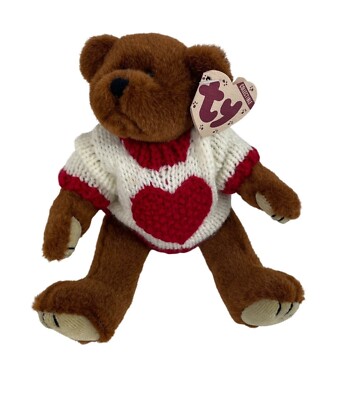 TY Bear Attic Treasures Casanova Jointed 8'' Brown Teddy Bear w/Heart Sweater