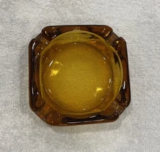 Vintage  Amber Glass Square Ashtray 3.75”