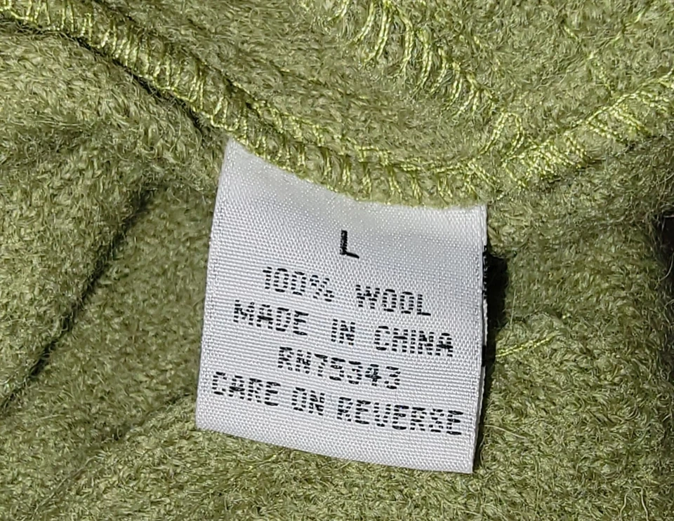 Y2k Women Boho Green 100% Wool Cardigan Sweater Ruffle Tie Front Preppy Jacket L - Image 4 of 4