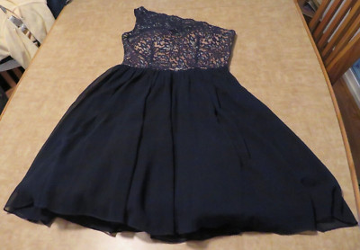 City Studio Juniors Fancy Dress Size 3 Navy Asymmetrical Shoulder Party Formal