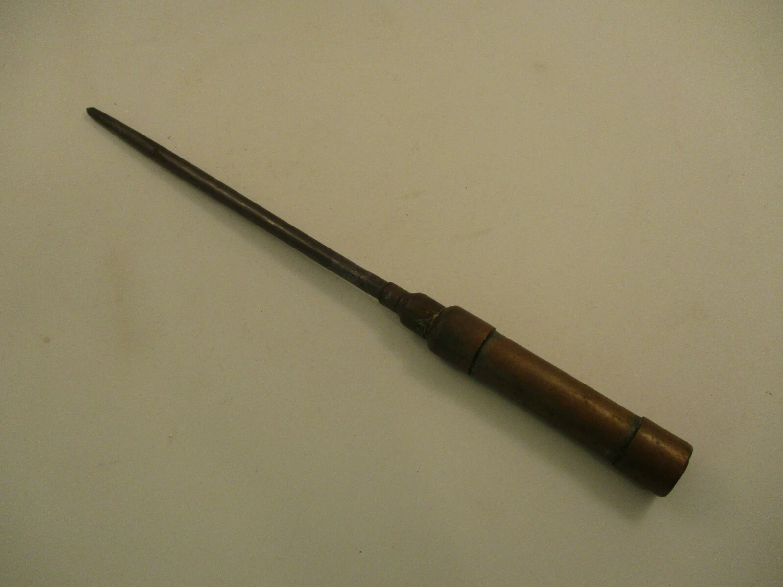 Vintage Knife Sharpener Honing Rod Copper Pipe Handle Primitive 14"