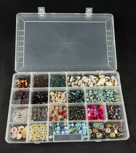 Mixed Lot of 3lbs Loose Beads + Organizer Box - Shells Glass Ceramic+ Variety #1