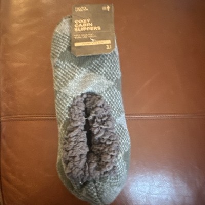 Field & Stream Cozy Cabin Gray Fleece Slip-On Slippers Mens 8-121/2 Women s 5-10