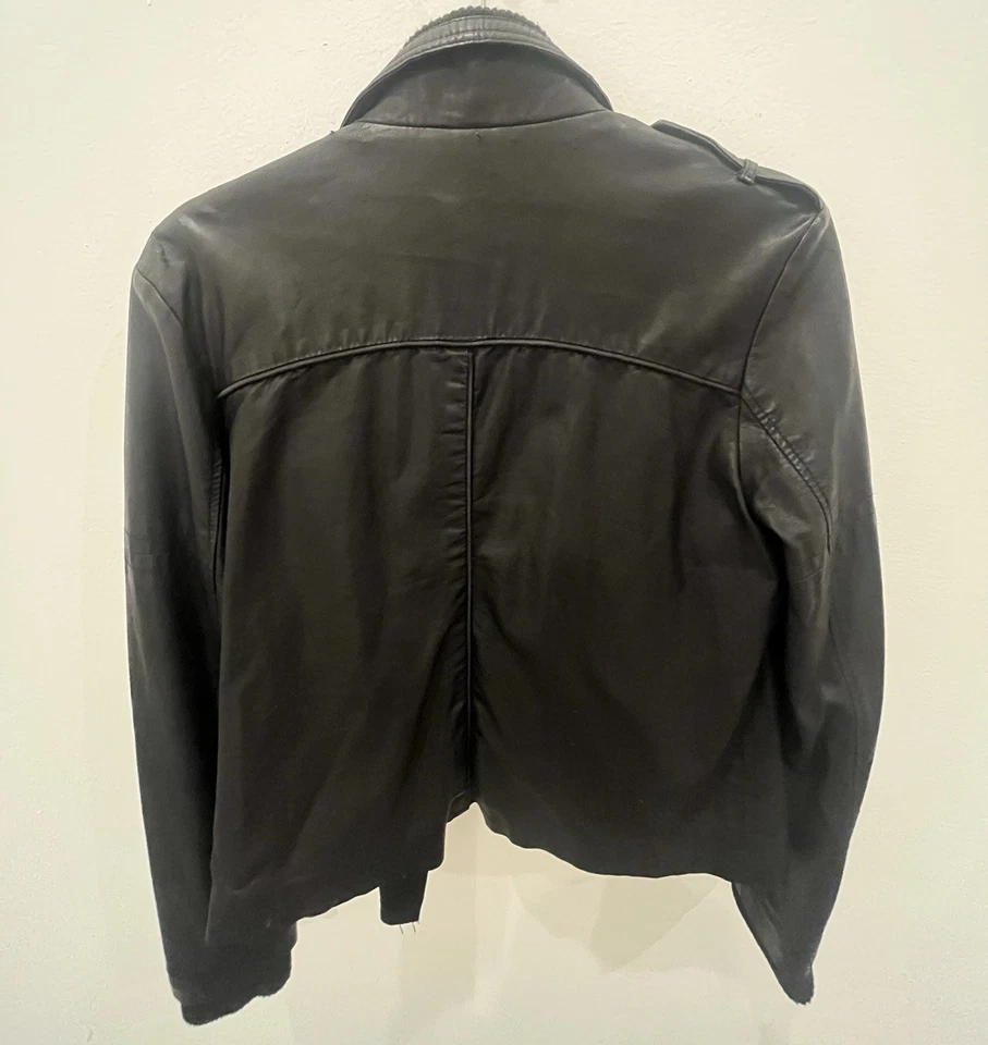 Free People We The Free Womens M Black Faux Leather Knit Moto Jacket Grunge - Image 2 of 4