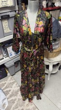 Vintage Vanity Fair Black Floral Nightgown Chemise Slip Dress With Matching Robe