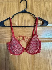 Victoria  s Secret Sheer Red Unlined Underwire Demi Bra Size 32D NWT