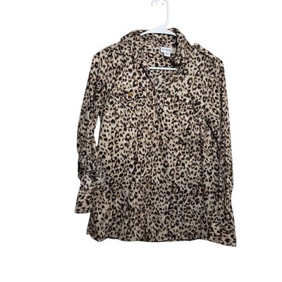 Jaclyn Smith Blouse Women's Small Cheetah Button Up Collared Casual Shirt Top