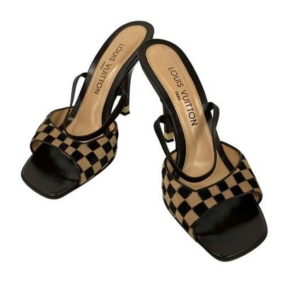 Louis Vuitton Sandals Mule Shoes Damier EU 38.5 US 8.5 Beige Dark