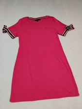 Hilfiger Barbie  Pink T-Shirt Dress Short Sleeve Bow Accent Striped Trim L/G