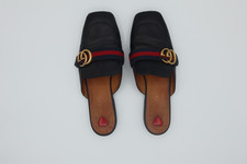 Gucci Princetown Black Leather GG Web Horsebit Mule Loafers Womens 38