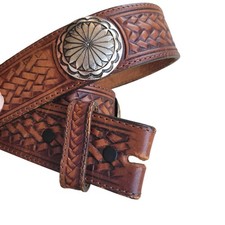 Justin's top grain cowhide belt Size 36 Mens Silver Concho No Buckle Vintage