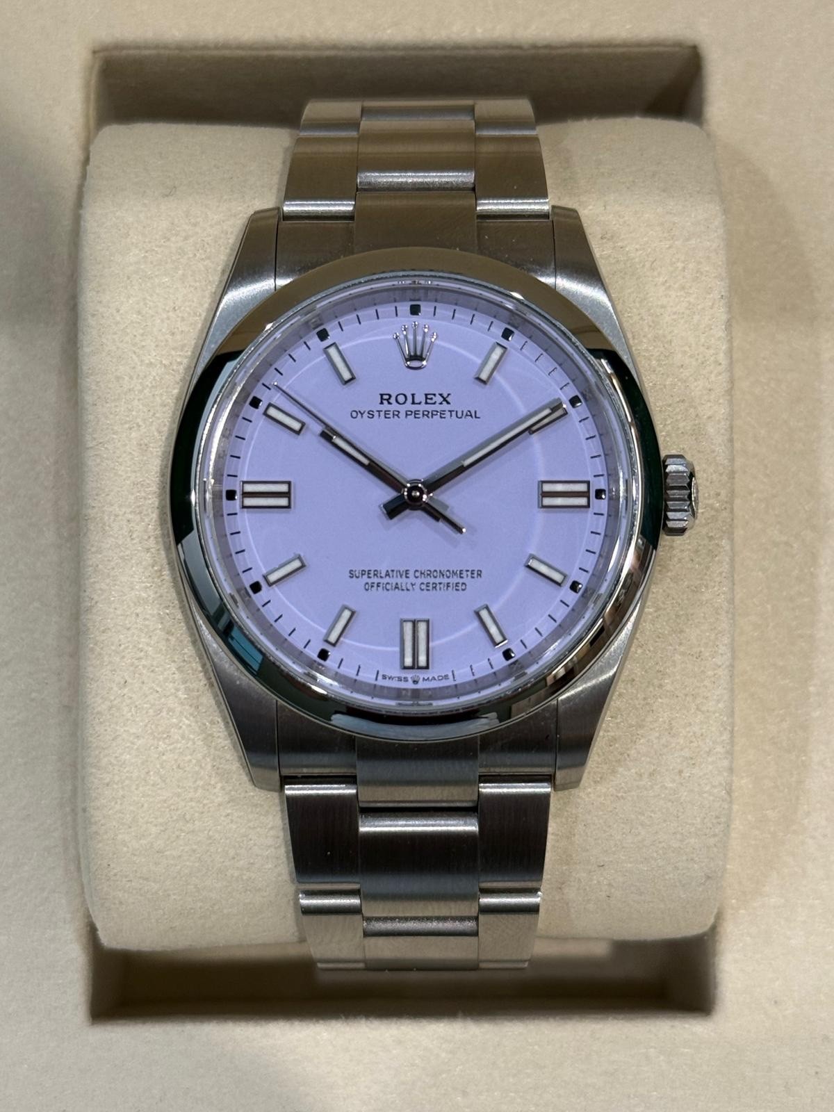 Rolex Oyster Perpetual. Purple Lavender Dial, ref- 126000- Full Set