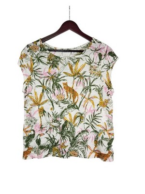 RACHEL ZOE LINEN TOP JUNGLE LEOPARD MONKEY TROPICAL CAP SLEEVE MEDIUM Safari 