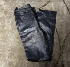 Men's Black Leather Straight Leg Casual Pants Solid Pattern Regular Size Type