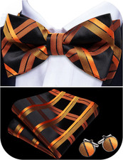 Paisley Striped Bow Tie for Men Silk Pre-Tied Bowtie Pocket Square Cufflinks Set