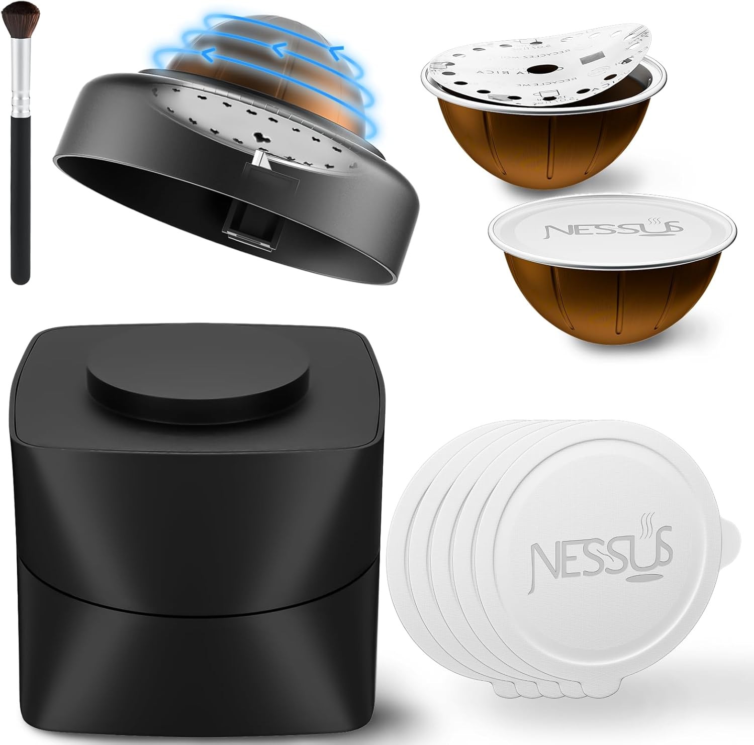 Reusable Vertuo Pods Refill Kit with Foil Lids Holder Tamp and Brush