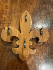 Rare - Cyprus Wood  Fleur de Lis Key Holder with 4 Hooks NICE