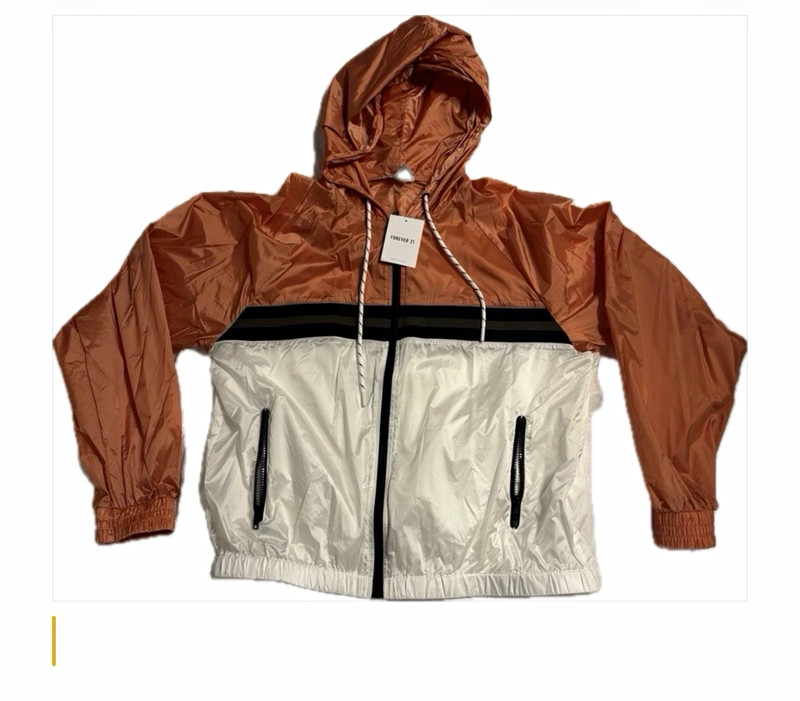 FOREVER 21 Women’s Hooded Colorblock Windbreaker Full Zip Pockets Juniors L