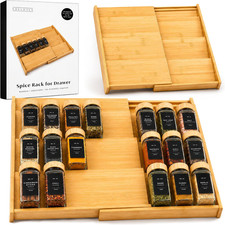 Bamboo Spice Drawer Organizer - Expandable 4 Tier Spice Rack Need 3" Deep Drawe