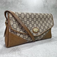 GUCCI GG Shoulder Bag Brown Beige Leather Logo Gold Hardware From Japan