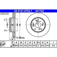 Bremsscheibe ATE 24.0121-0702.1 (2 Stk.) FüR Honda Civic VII Hatchback