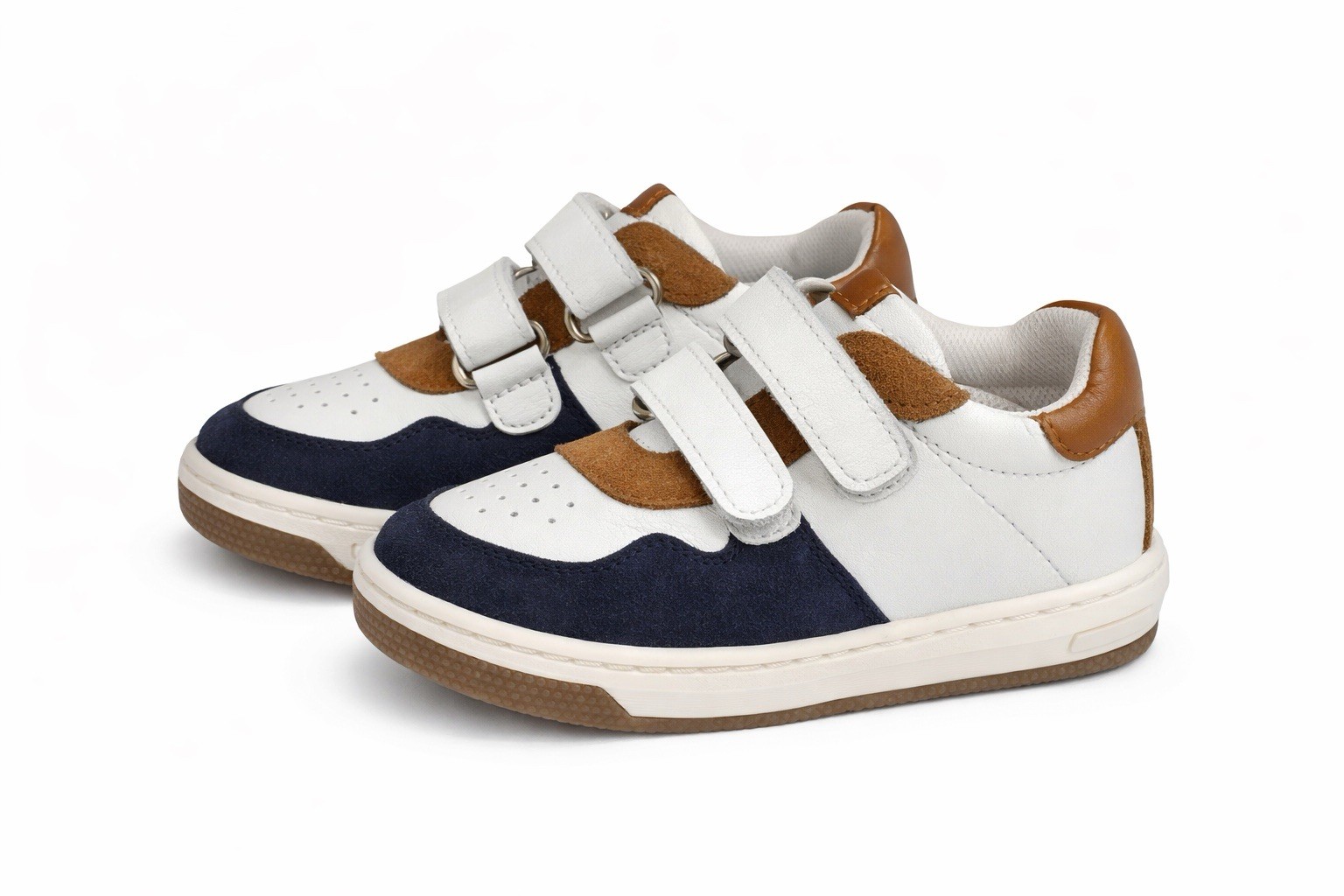 Steve Madden Toddler Boys 8C Sneakers White Navy Brown Hook & Loop Casual Shoes