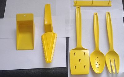 VTG Tupperware Yellow Cooking Utensils Set Of 5 Spoon Fork Slotted Spatula  NEW