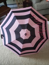 Victoria Secret Umbrella Pink Black Striped 32" Long Full Size Signature Logo