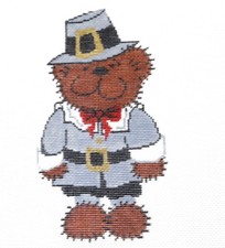 Patti Mann Hand Painted Needlepoint Canvas "Teddy Bear dressed as a Pilgrim"
