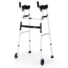 Folding Aluminum Alloy Wheel Walking Frame Adjustable Walker Silver & Black