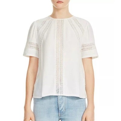Bohme lance blouse inset 100% viscose short sleeve women embroidered floral XS