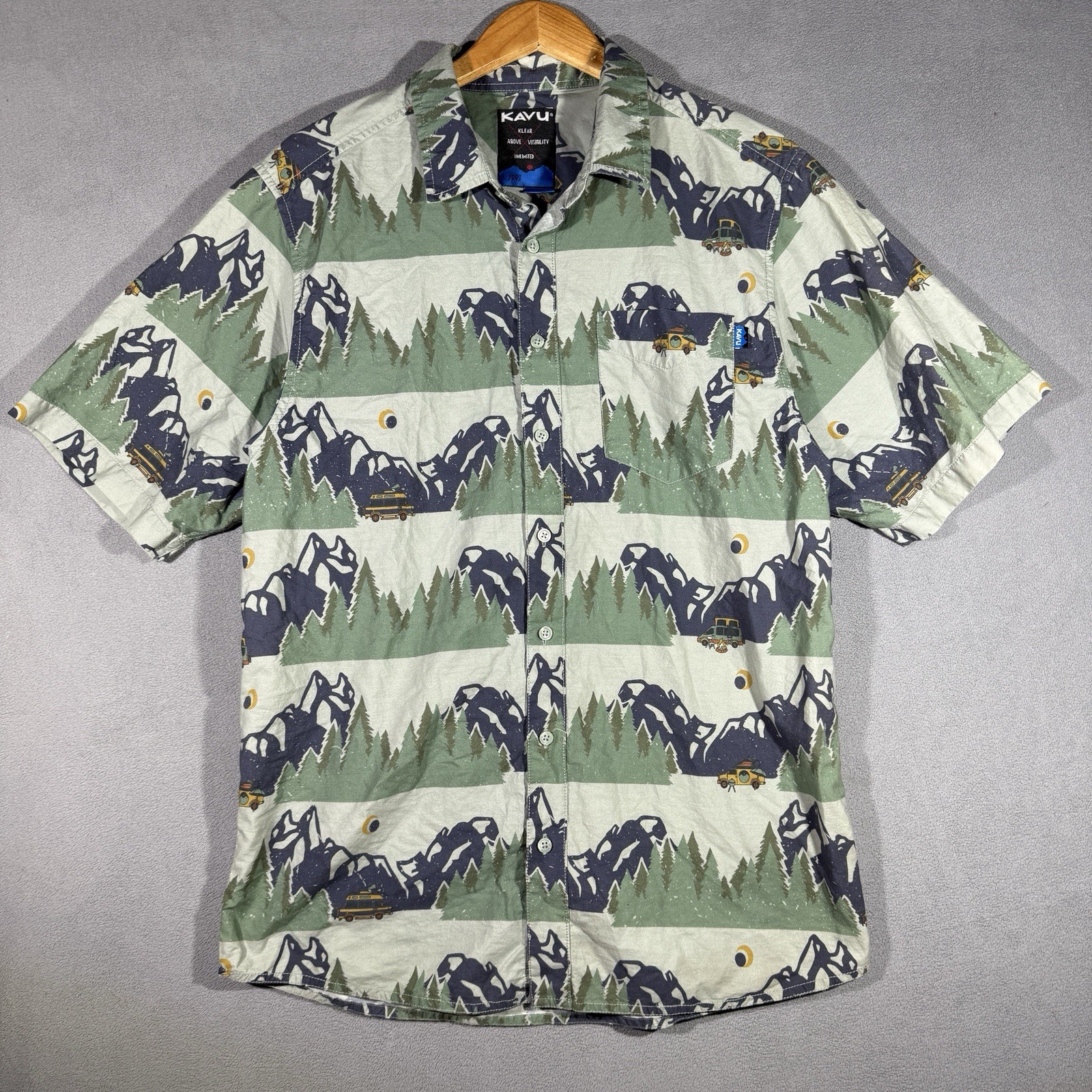 KAVU Button Up Shirt The Jam Off Road Van Mens Size L Camping Outdoor Hiking