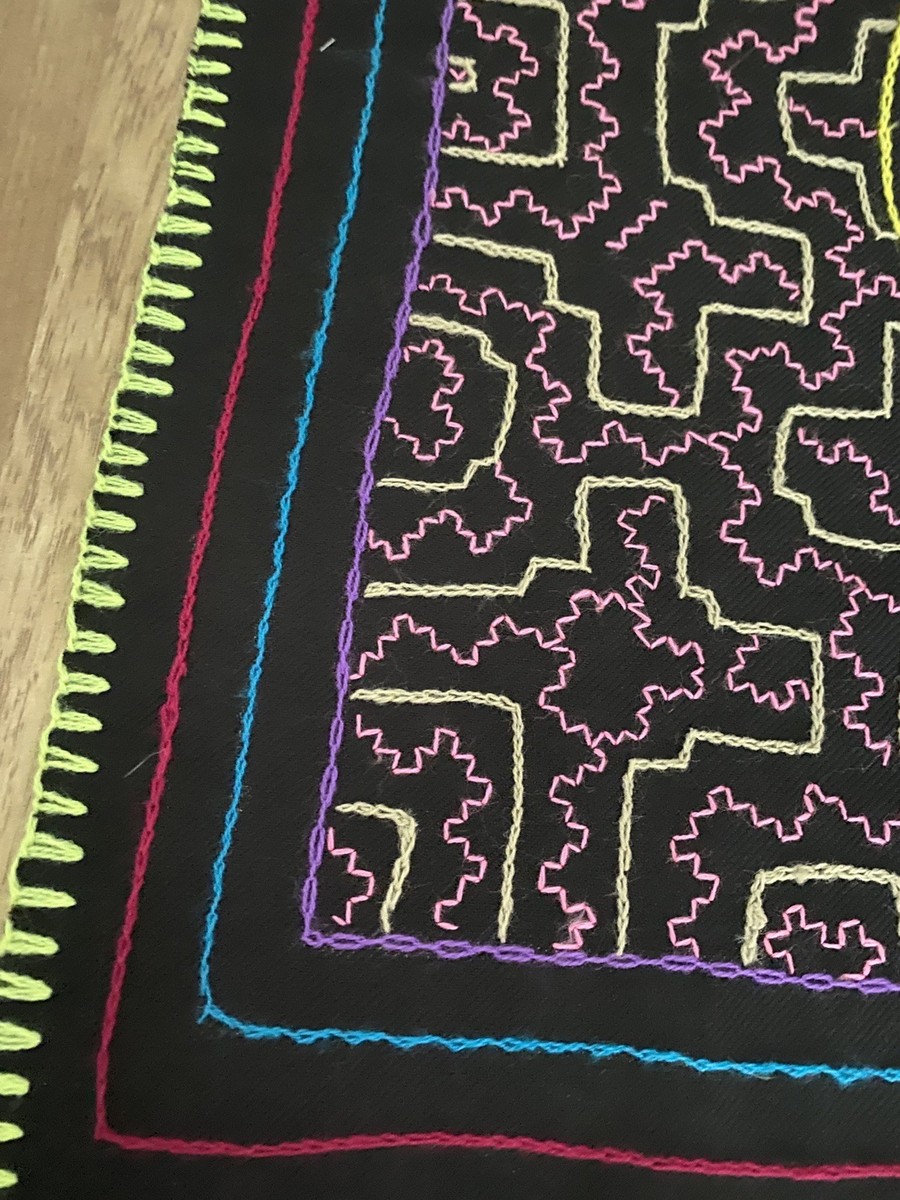 Shipibo Native Hand embroidery kene design , textile 16” x 20” | eBay