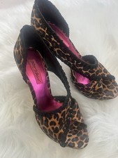 Betsey Johnson Walter Satin Leopard Print Open-Toed Pumps, 7.5