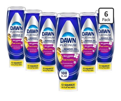 Dawn Platinum EZ-Squeeze Dishwashing Liquid Wild Jasmine 108 fl oz 6 Pack