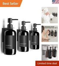 Stylish Shampoo and Conditioner Dispenser Set of 3 for Wall Mount - Modern Dr...