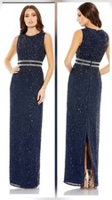 NWT Mac Duggal SEQUINED HIGH NECK SLEEVELESS COLUMN GOWN Sz 6 Navy Blue 93606