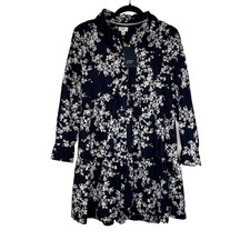 NWT Crown & Ivy XS Navy White Floral Button Front Shirt Dress Tunic Cotton