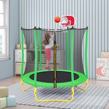 5.5FT Kids Trampoline - Outdoor  Indoor Mini with Enclosure, Basketball Hoop