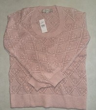 NWT LOFT Pointelle Knit Sweater Soft Pink Lightweight 100 Cotton Size Small
