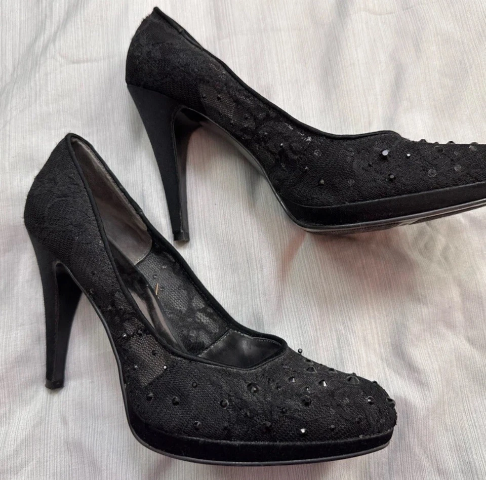 NINE WEST WOMEN'S BLACK EMBELLISHED MESH HEEL PUMP BLACK SIZE 9 M - Image 2 of 4