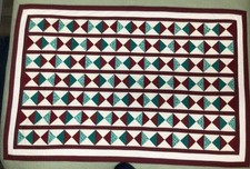 Patchwork Burgandy Teal Handmade Picnic Quilt / Lap /Sofa Throw Blanket 57 x 37