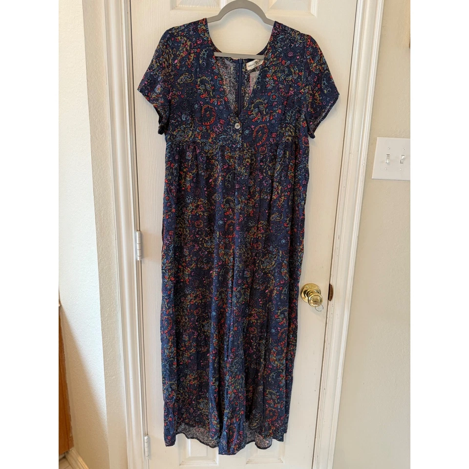 Vestido Mono Natural Life Boho Floral Pierna Ancha Azul Marino Paisley Nuevo con Etiquetas Talla Mediana Foto 2 de 4