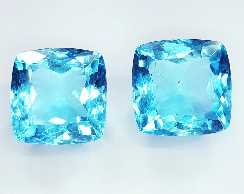 Par de piedras preciosas sueltas de aguamarina de 10 a 11 quilates certificadas corte cojín gema de aguamarina Foto 3 de 4