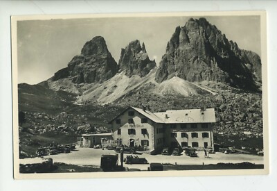 Postcard Passo Sella Refuge towards the Monte Sella Dolomiti Italy